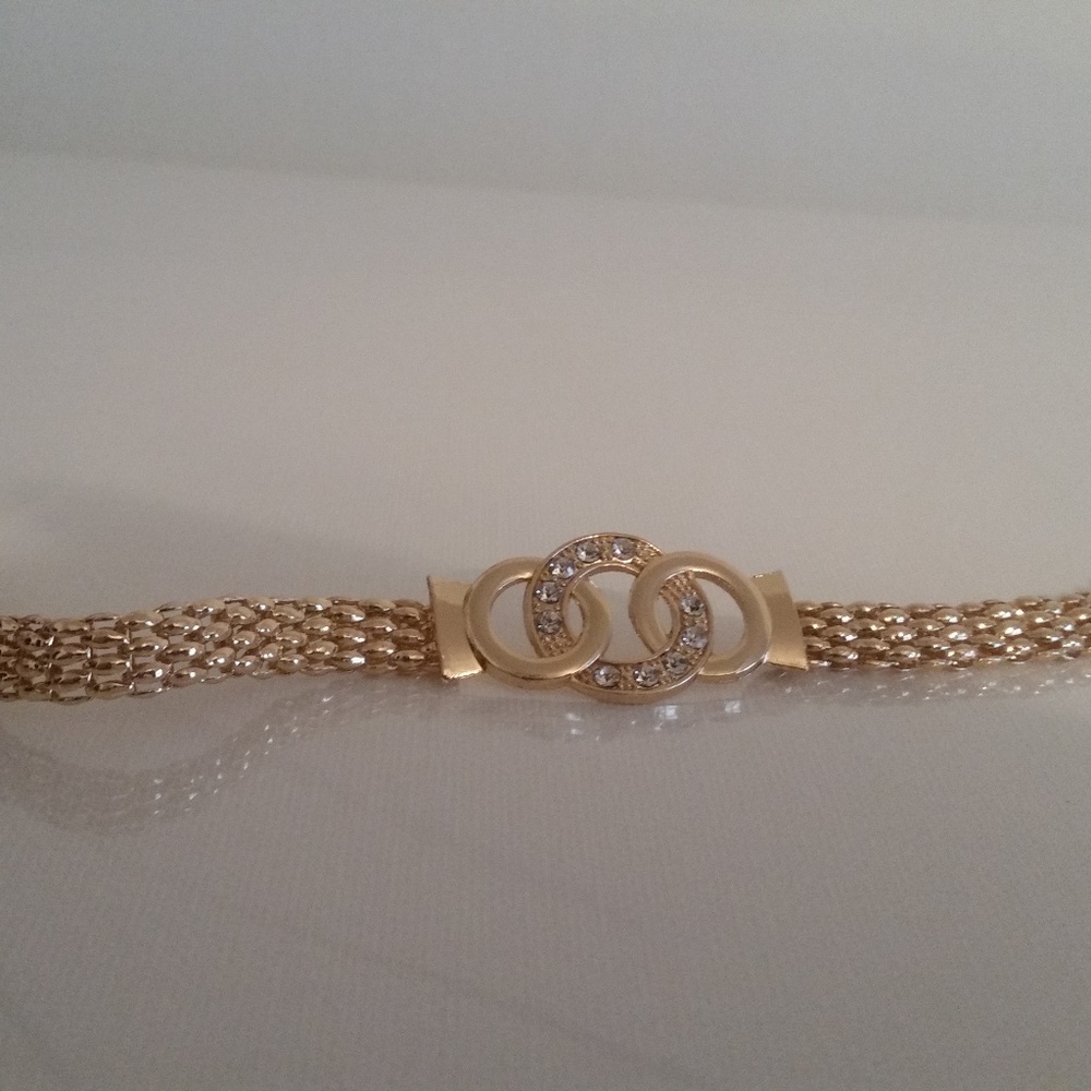 Gold-tone Linked Circles Bracelet with Stones